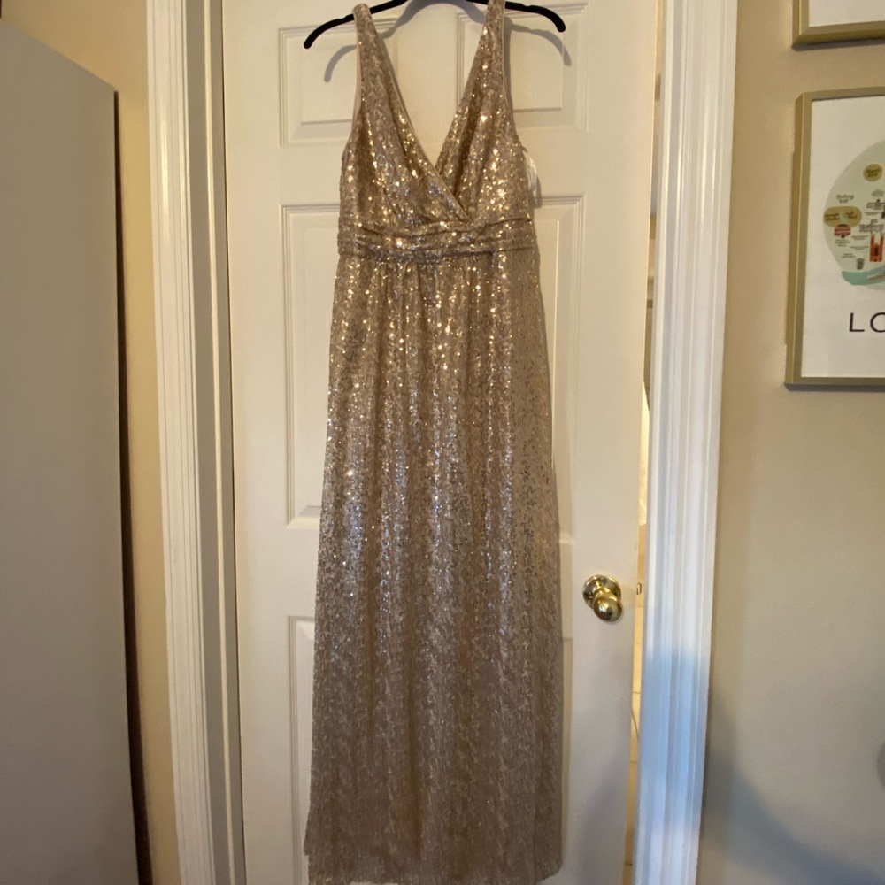 David’s Bridal Gold Sequin Bridesmaid Dress